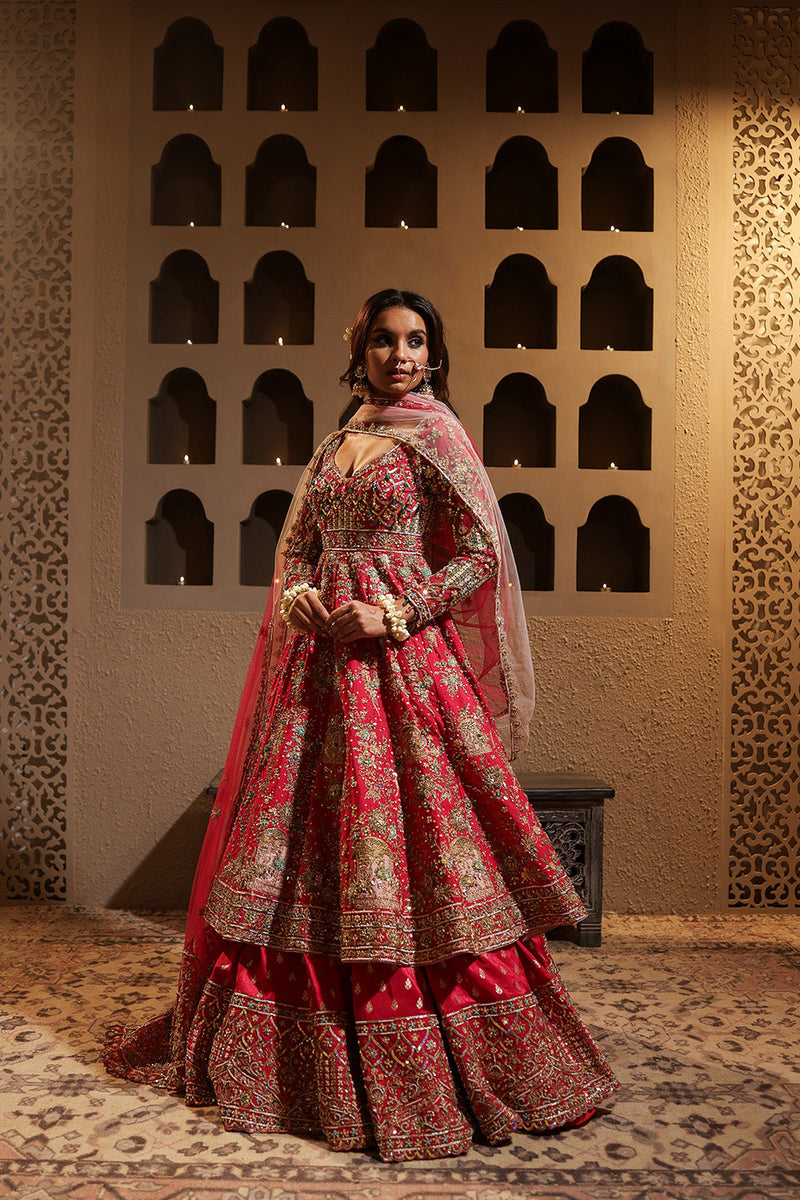 Fuchsia Embroidered Lehenga with Anarkali Kurta Set