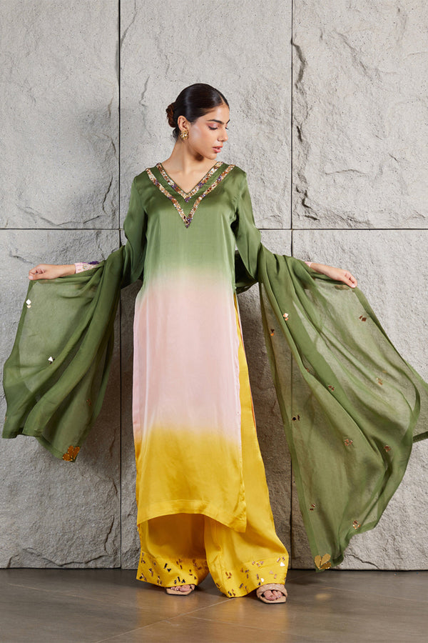 Green Ombre Kurta Set