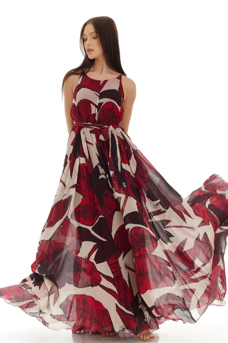 Off White & Red Floral Long Dress