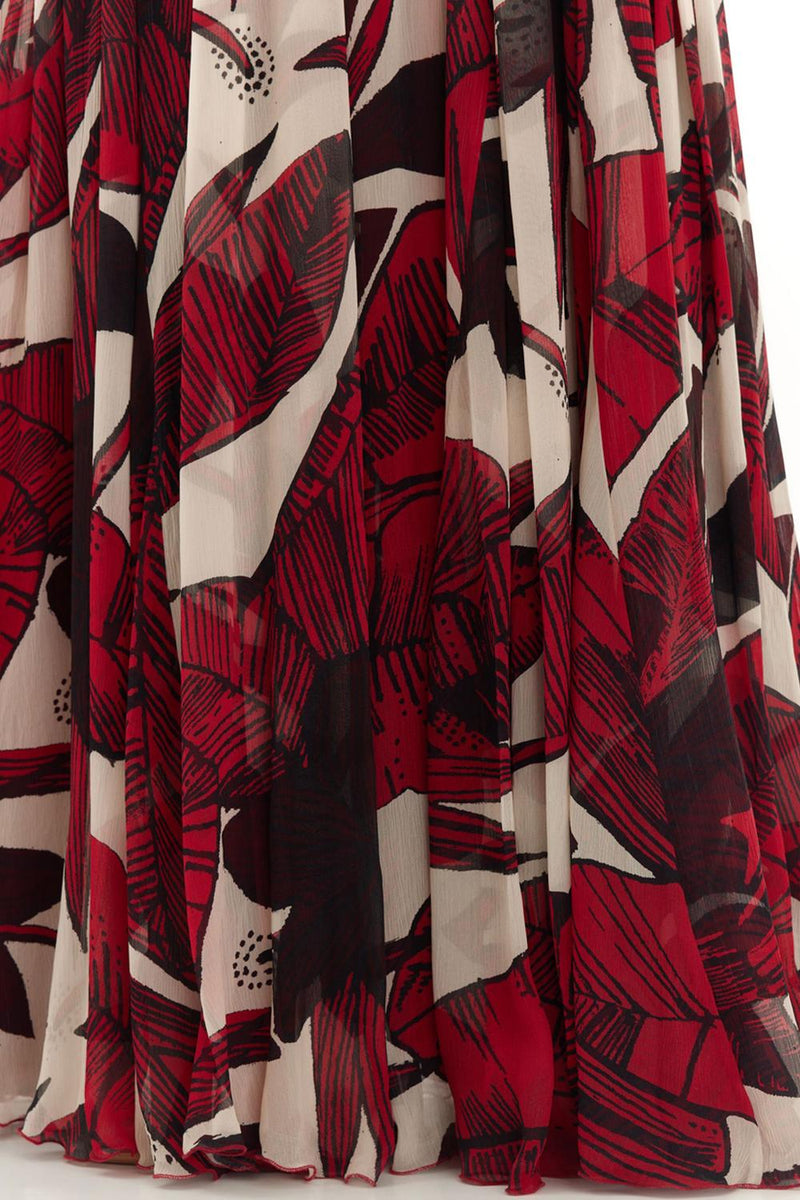 Off White & Red Floral Long Dress