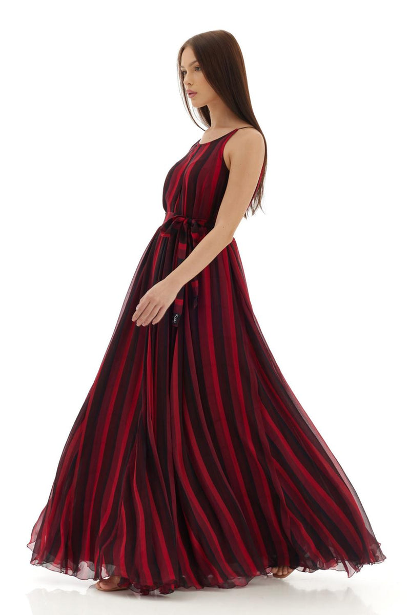 Red & Black Stripe Long Dress