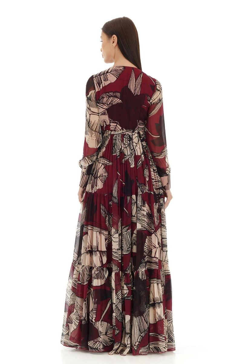 Brown & Off White Floral Wrap Dress