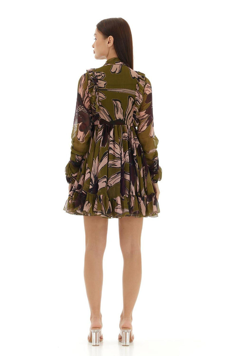 Green & Pink Floral Short Dress