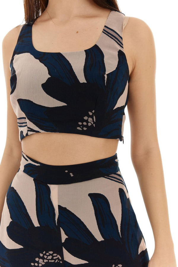 Off White & Blue Floral Bustier