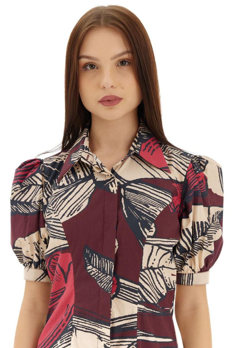 Brown & Off White Floral Shirt Dress
