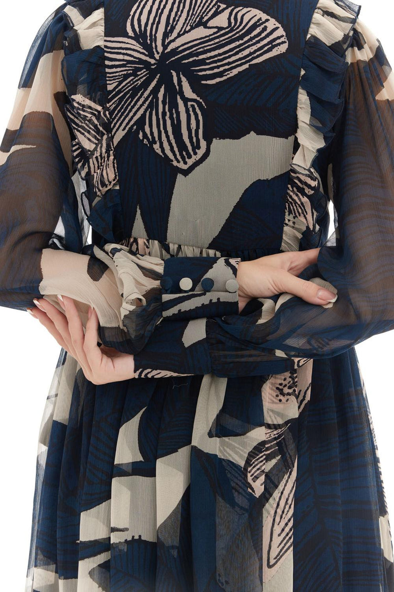Blue & Off White Floral Long Dress