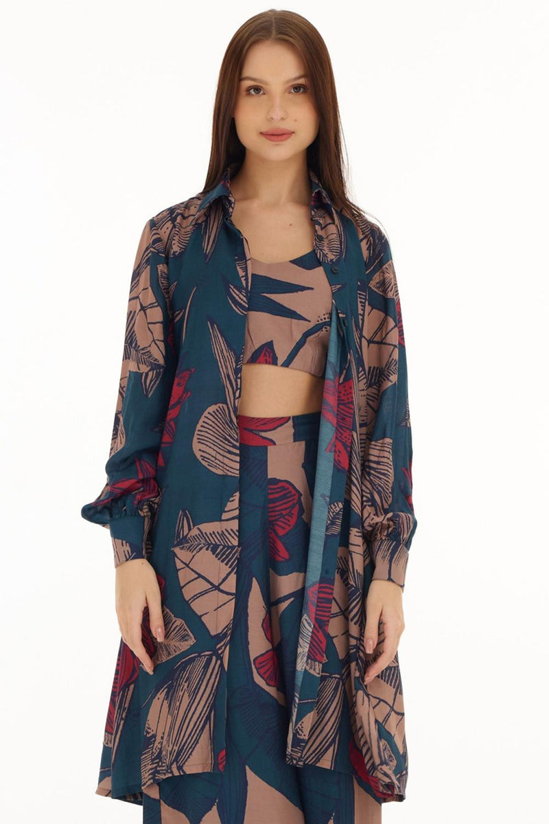 Blue, Orange & Red Floral Long Shirt
