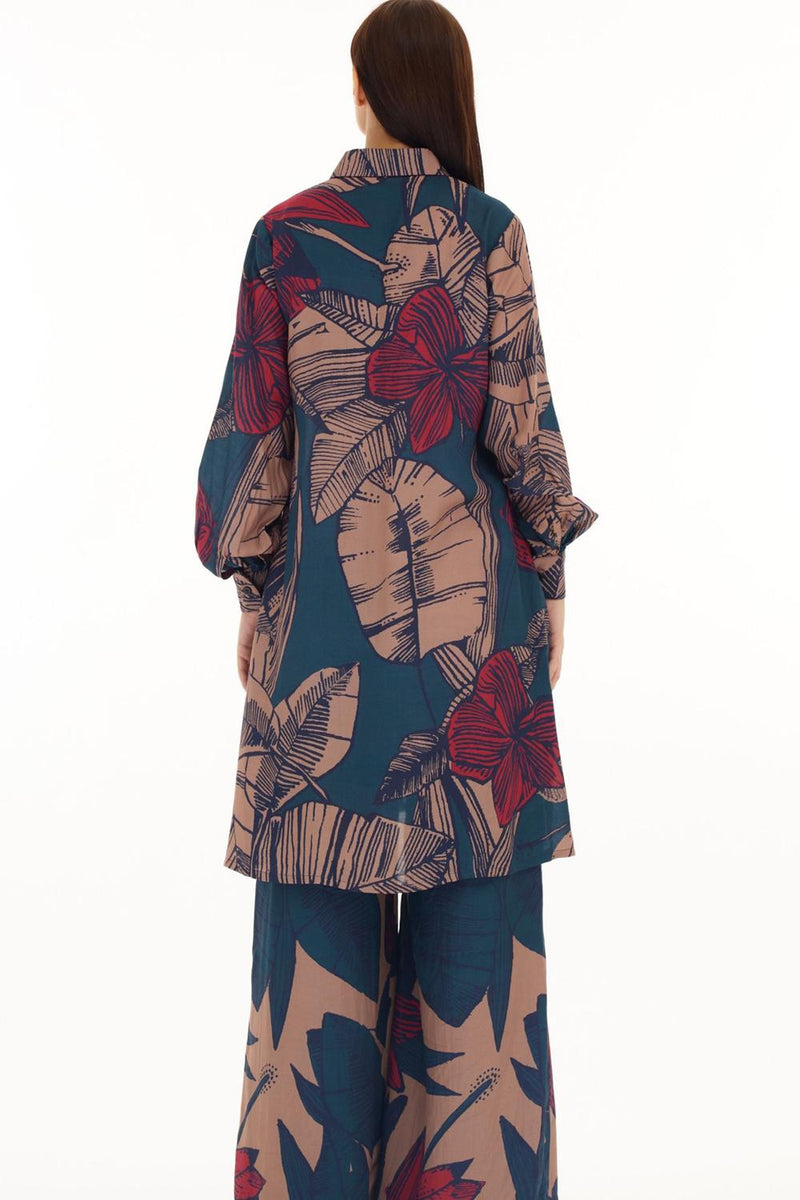 Blue, Orange & Red Floral Long Shirt