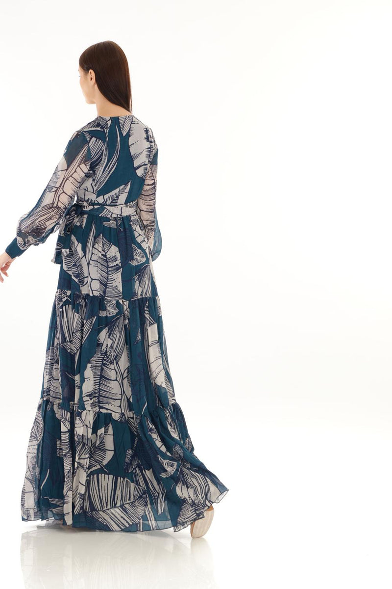 Sky Blue & White Floral Wrap Dress