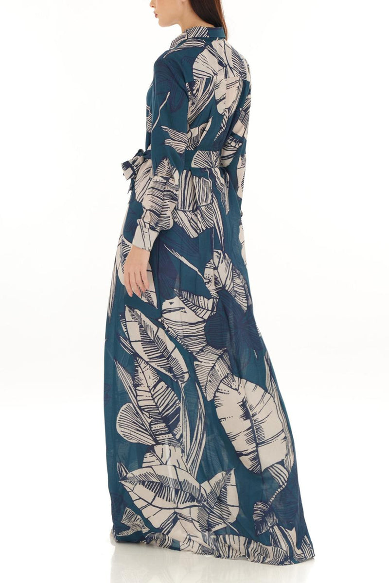 Blue & White Floral Long Shirt Dress