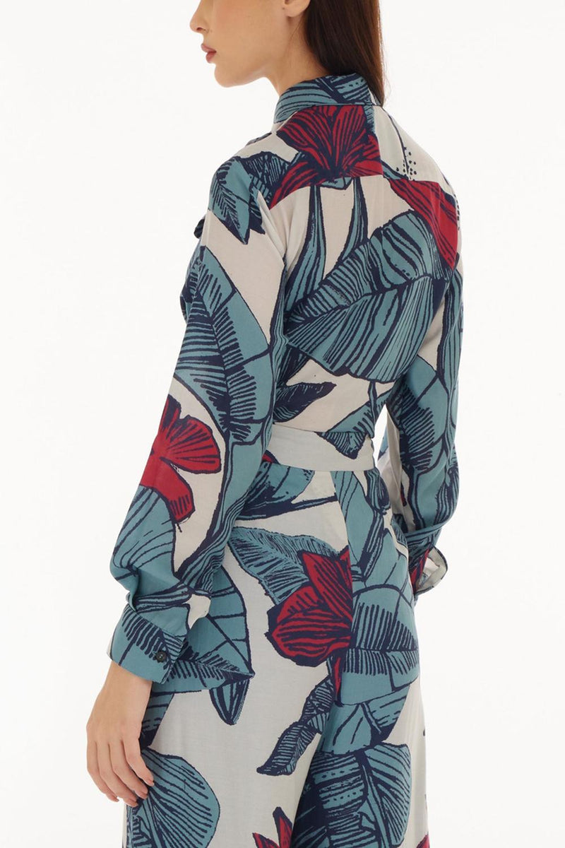 White, Blue & Red Floral Bow Tie Shirt
