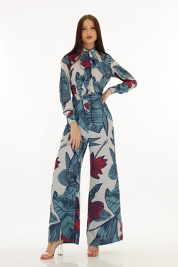 White, Blue & Red Floral Pants