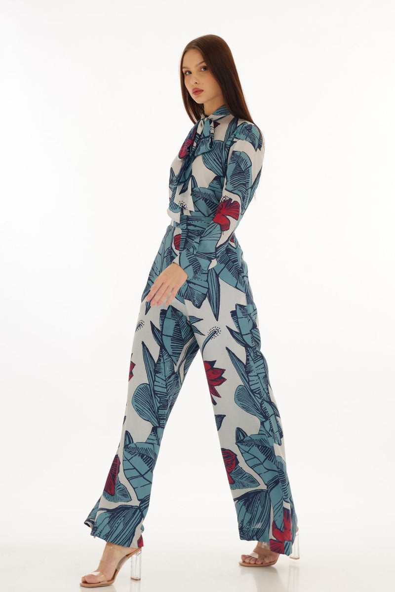 White, Blue & Red Floral Pants