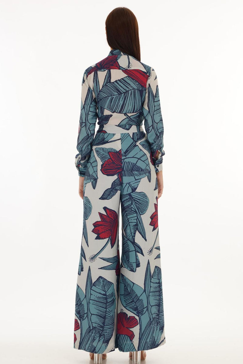 White, Blue & Red Floral Pants