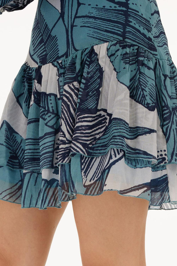 White & Blue Floral Short Skirt