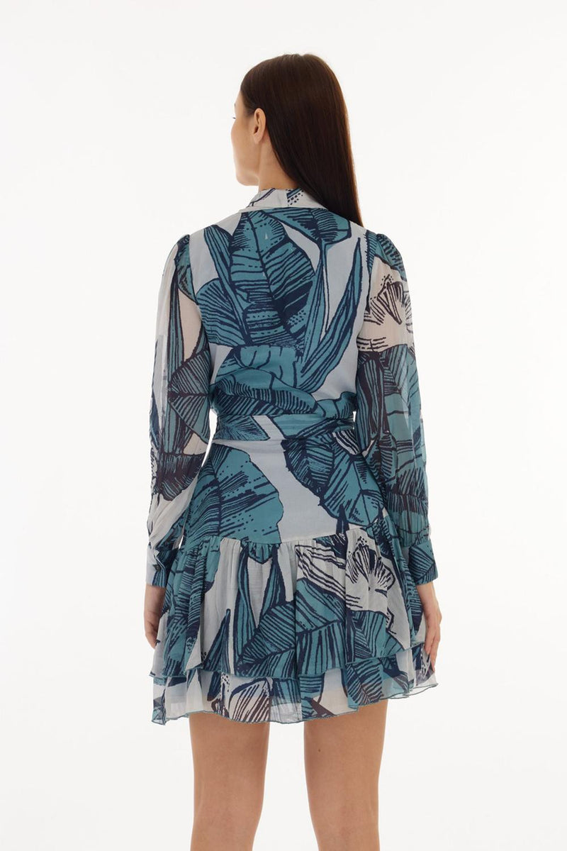 White & Blue Floral Short Skirt