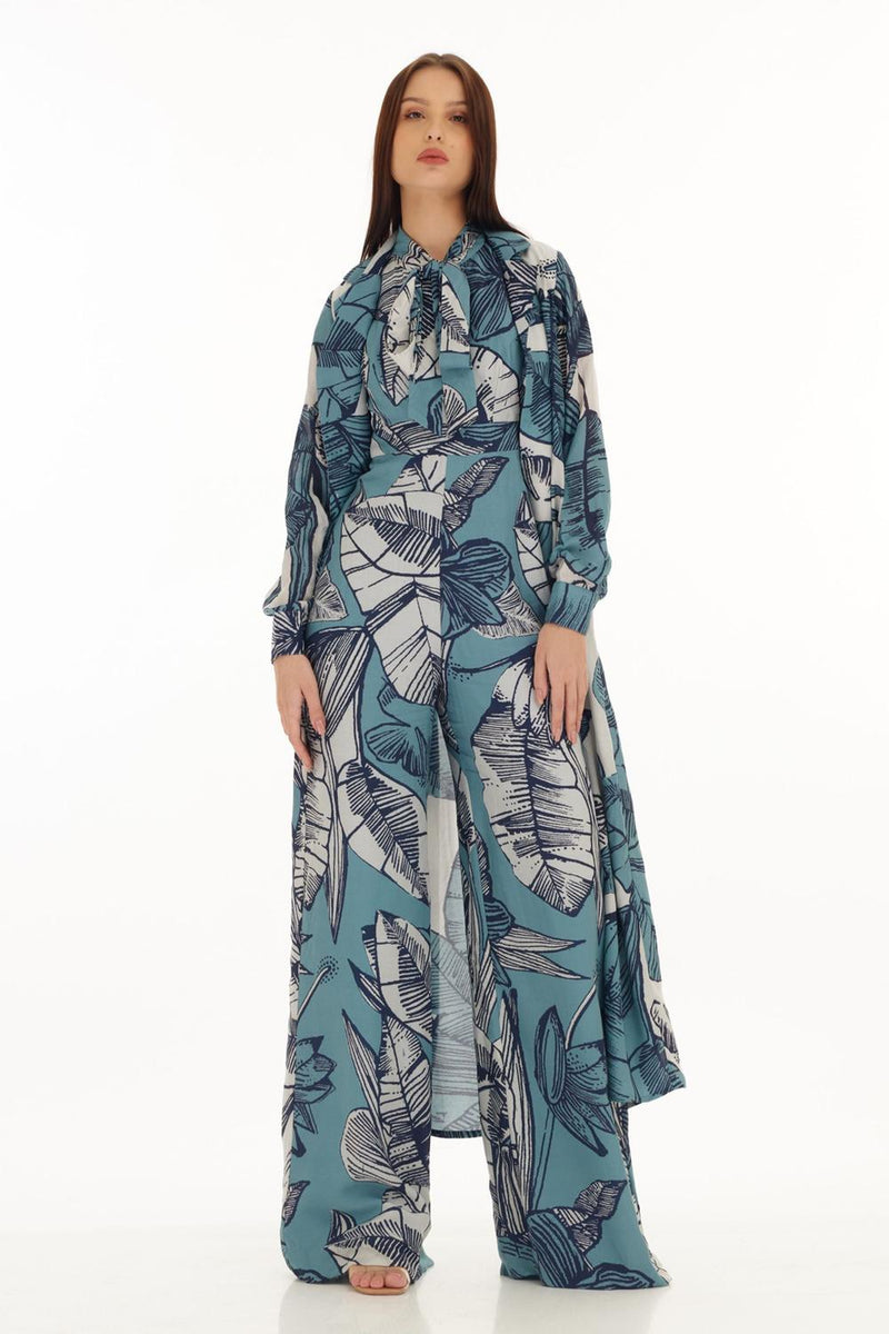 White & Blue Floral Cape