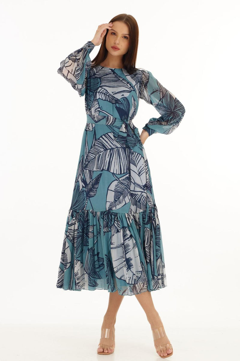 Blue & White Floral Midi Dress