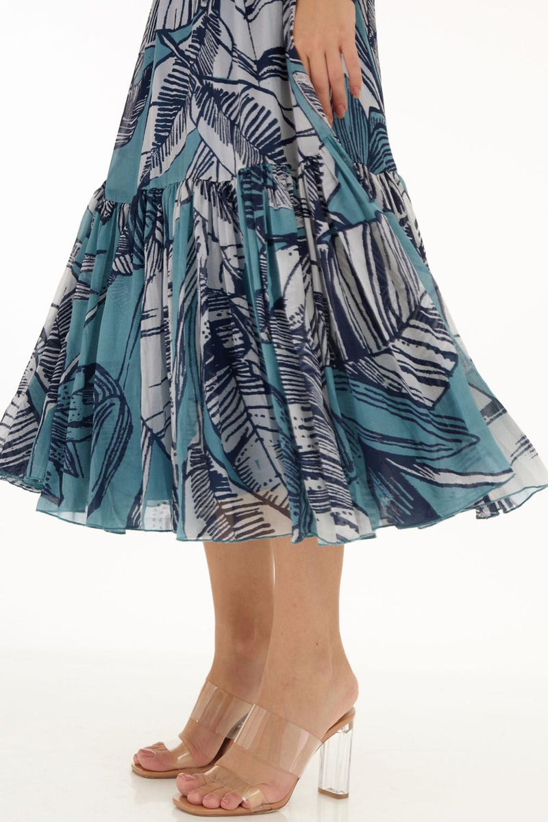 Blue & White Floral Midi Dress