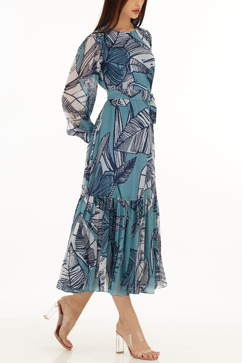 Blue & White Floral Midi Dress