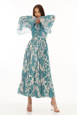 Light Blue & White Floral Crinkled Skirt
