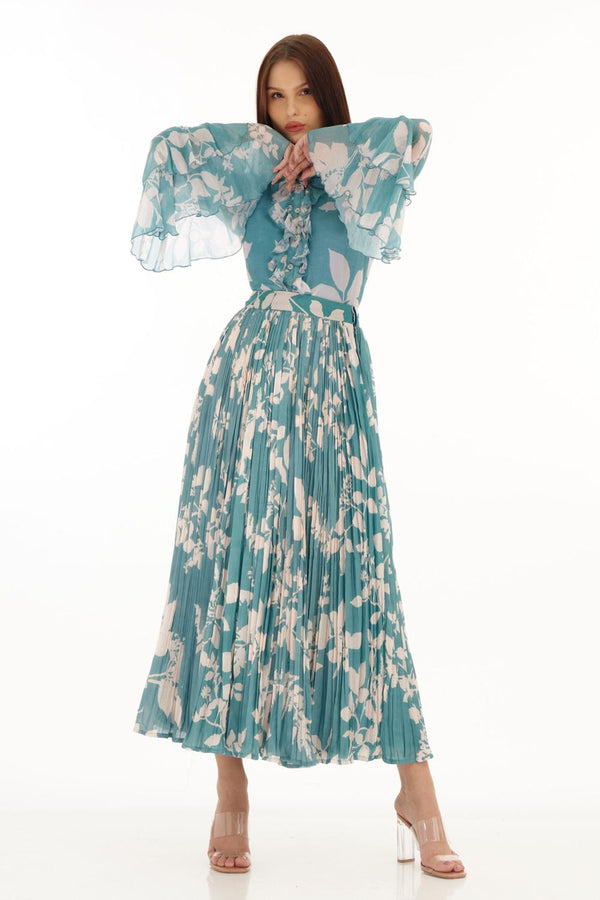 Light Blue & White Floral Crinkled Skirt
