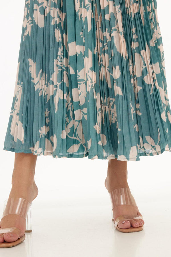 Light Blue & White Floral Crinkled Skirt