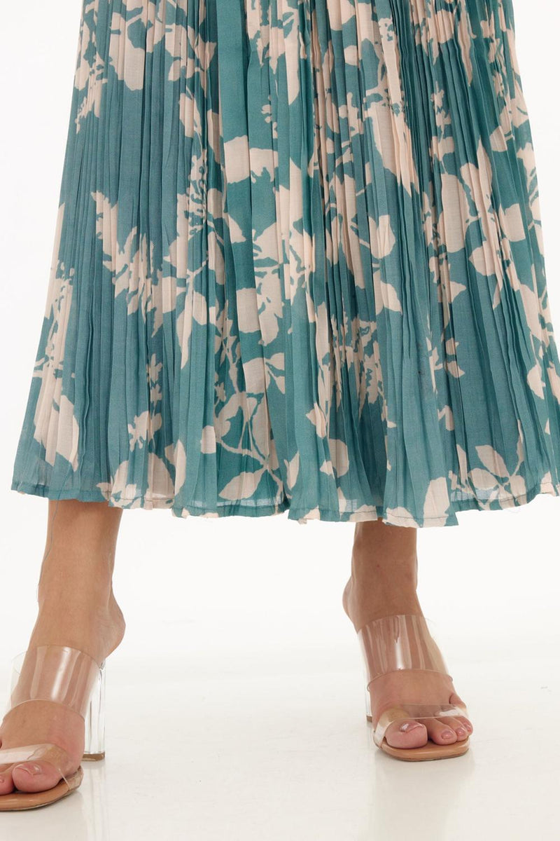 Light Blue & White Floral Crinkled Skirt