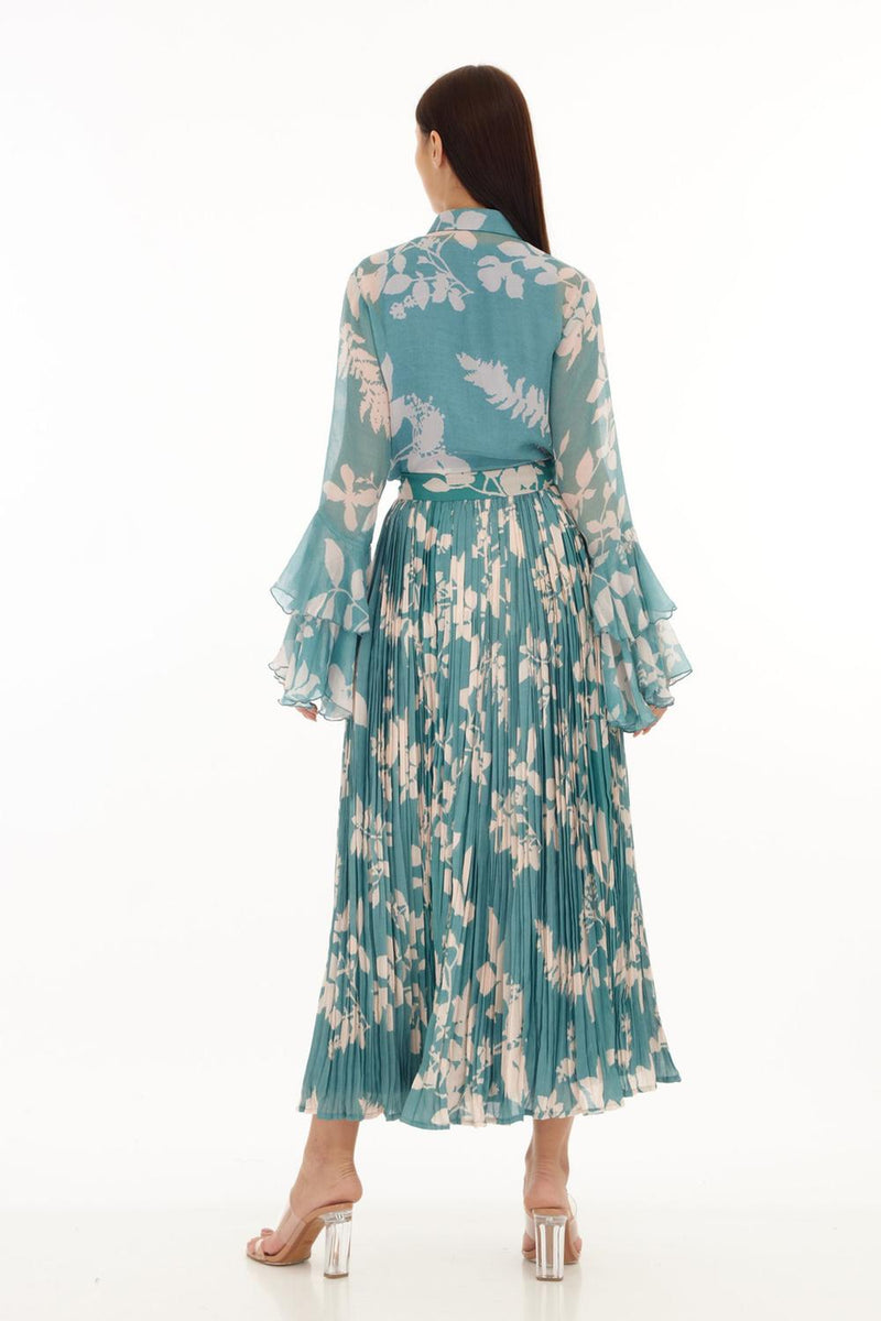 Light Blue & White Floral Crinkled Skirt