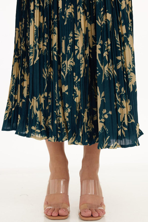 Teal & Cream Floral Crinkled Skirt