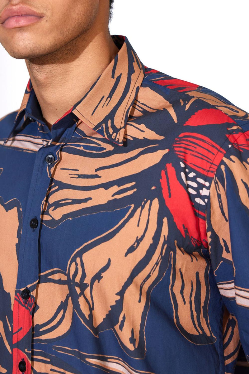 Blue, Rust And Red Floral Shirt