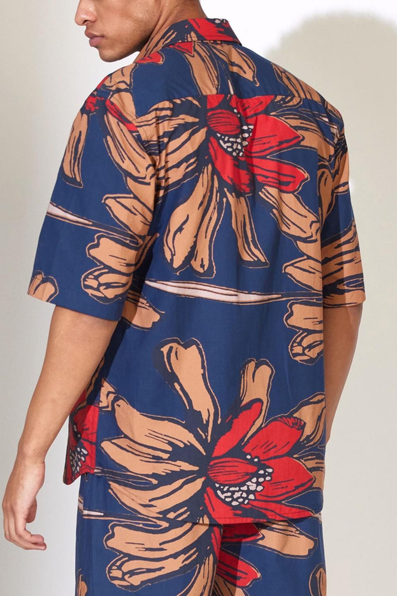 Blue, Rust And Red Floral Shirt