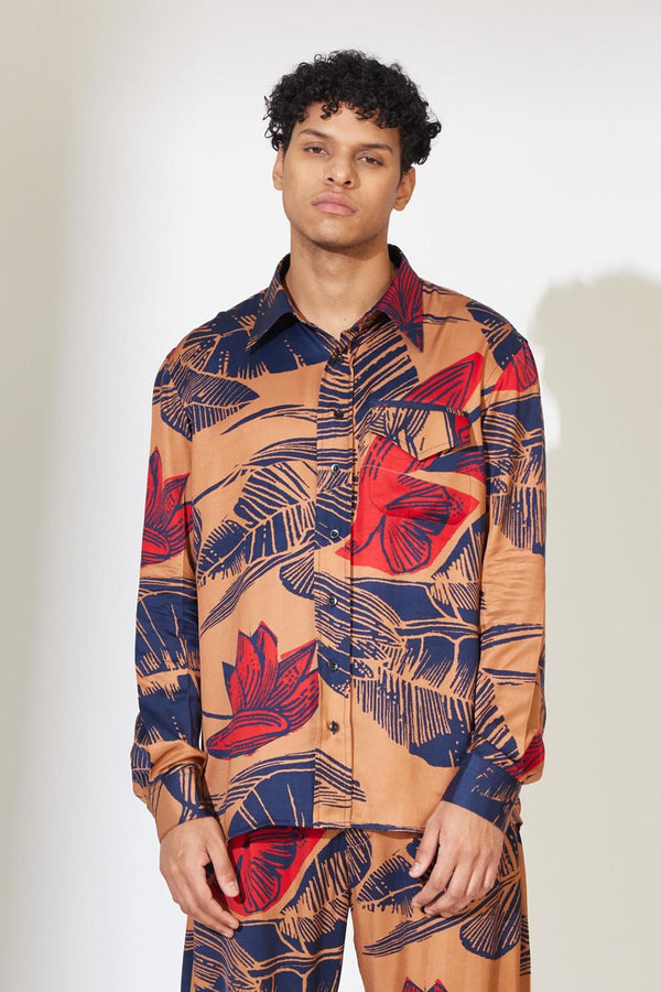 Rust, Blue And Red Floral Shirt