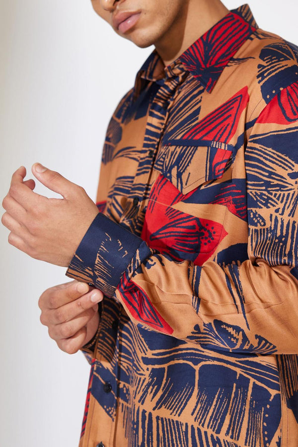 Rust, Blue And Red Floral Shirt