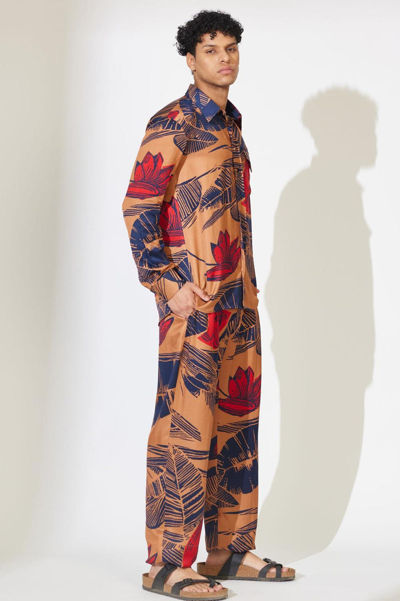 Rust, Blue And Red Floral Shirt
