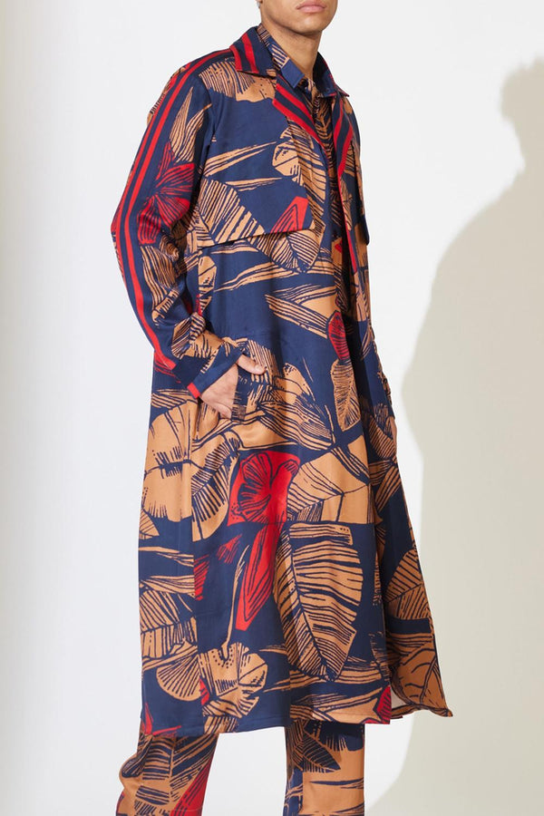 Blue, Rust And Red Floral Trench Cape