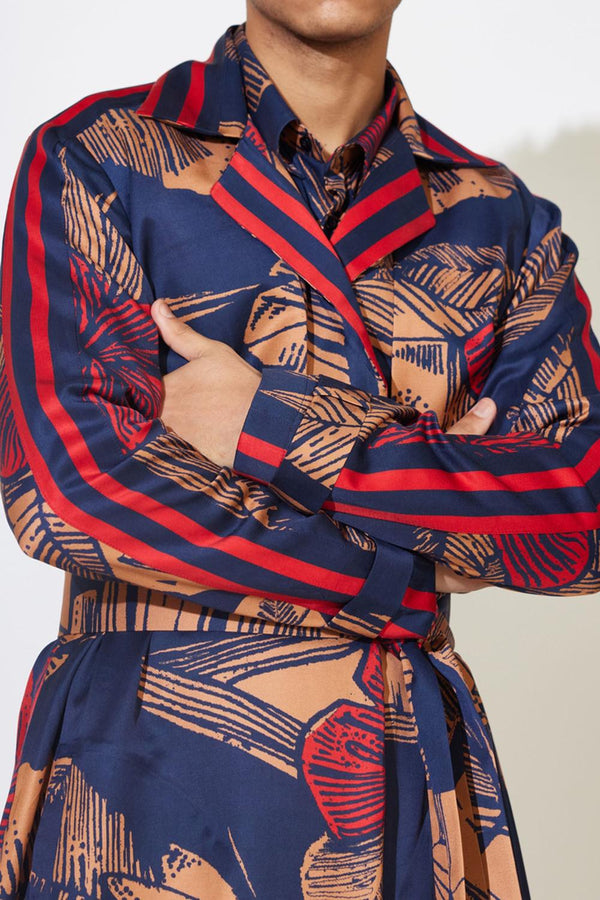 Blue, Rust And Red Floral Trench Cape