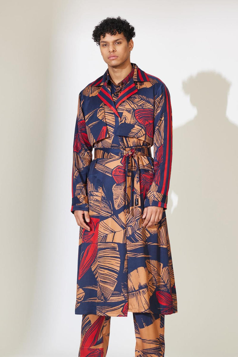 Blue, Rust And Red Floral Trench Cape