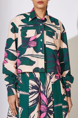 Peach, Green And Pink Floral Shirt