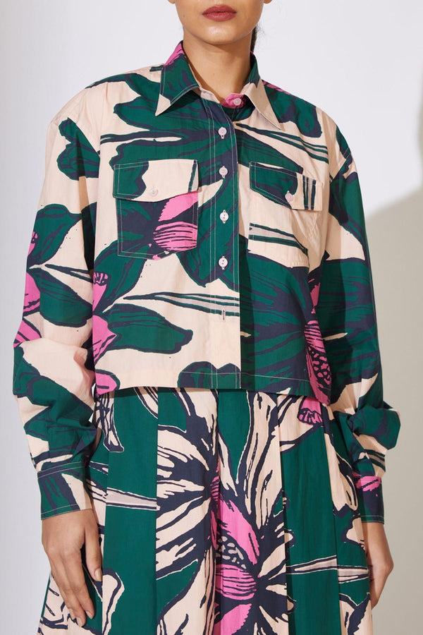 Peach, Green And Pink Floral Shirt