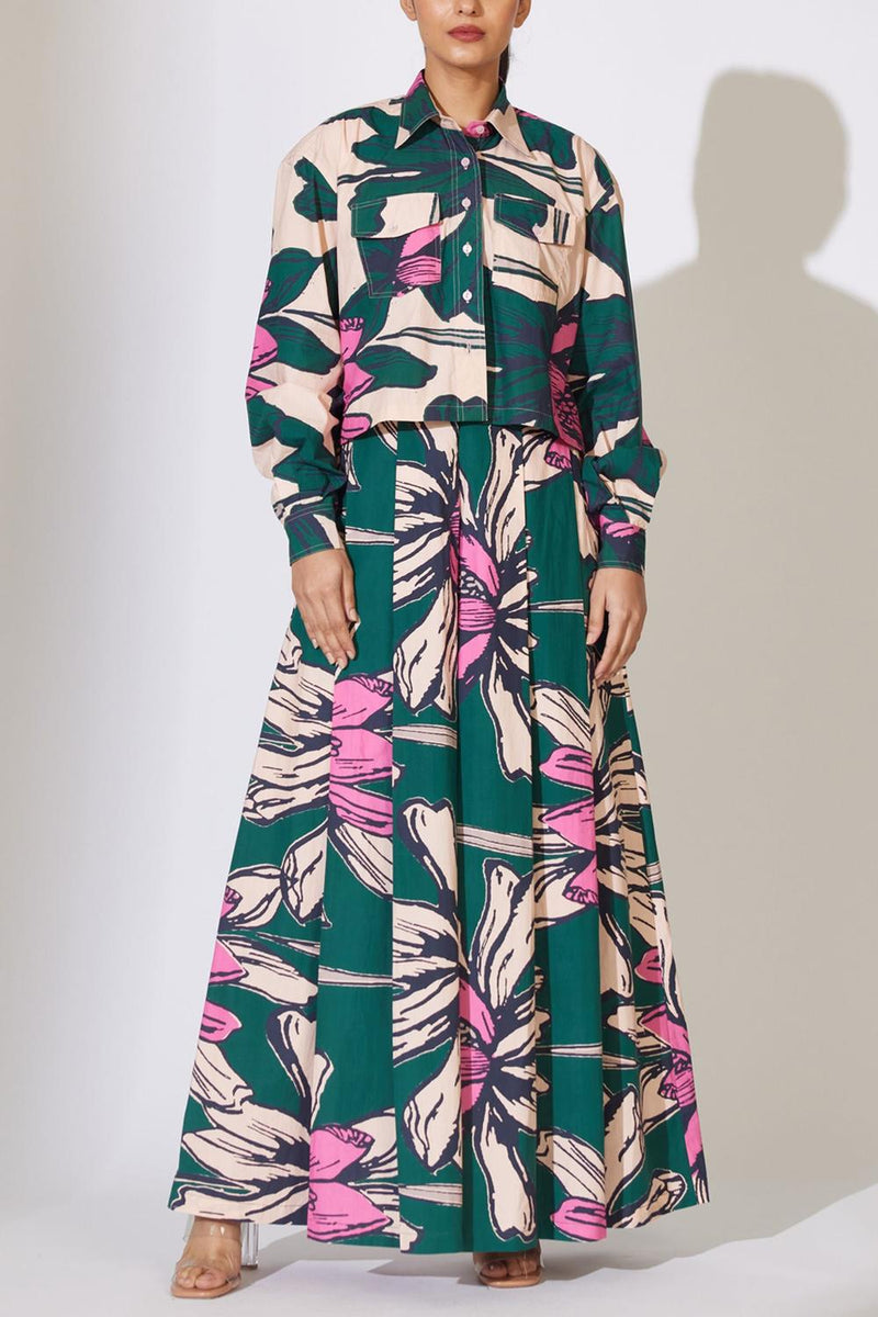 Peach, Green And Pink Floral Shirt