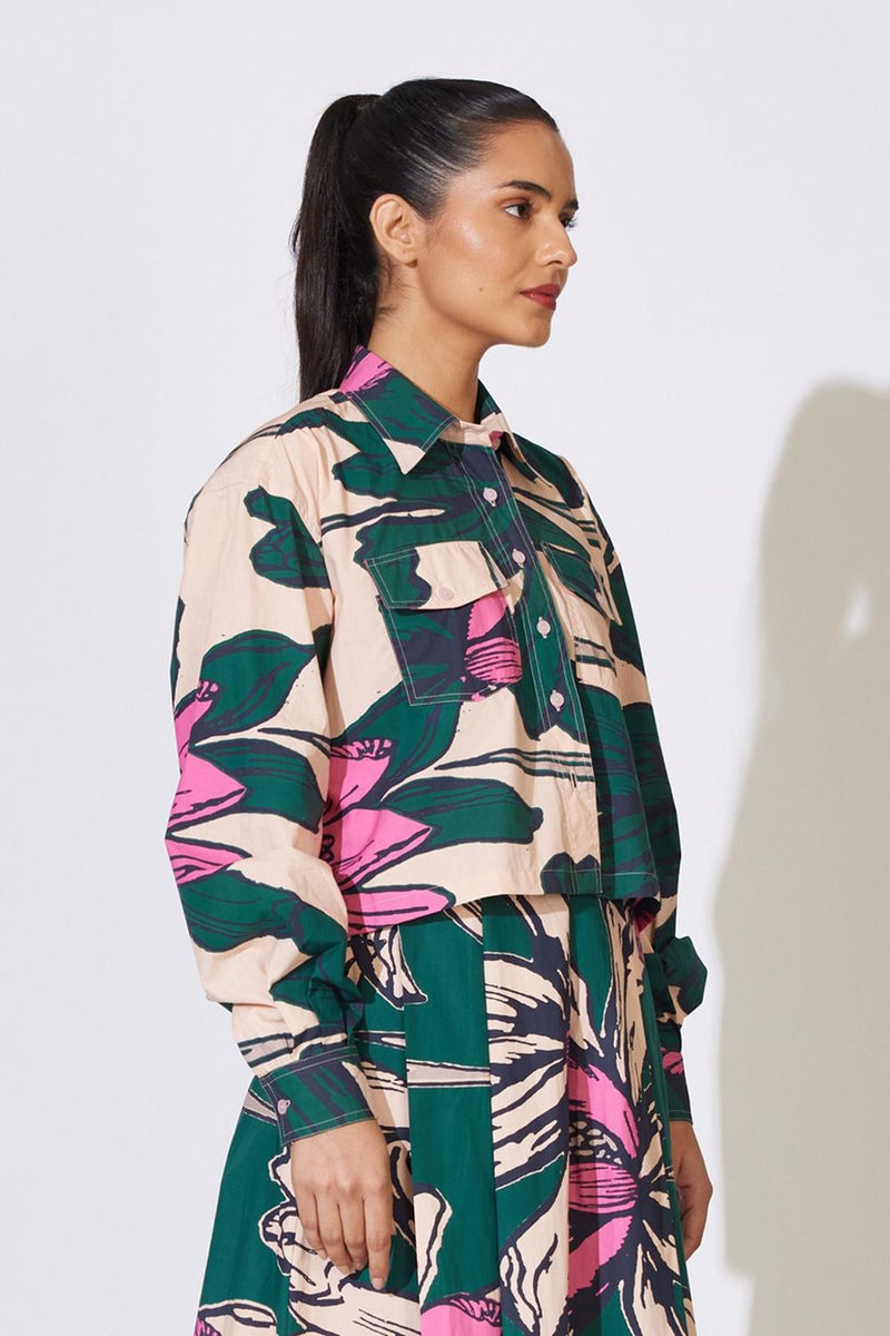 Peach, Green And Pink Floral Shirt
