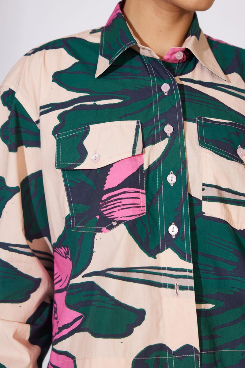 Peach, Green And Pink Floral Shirt