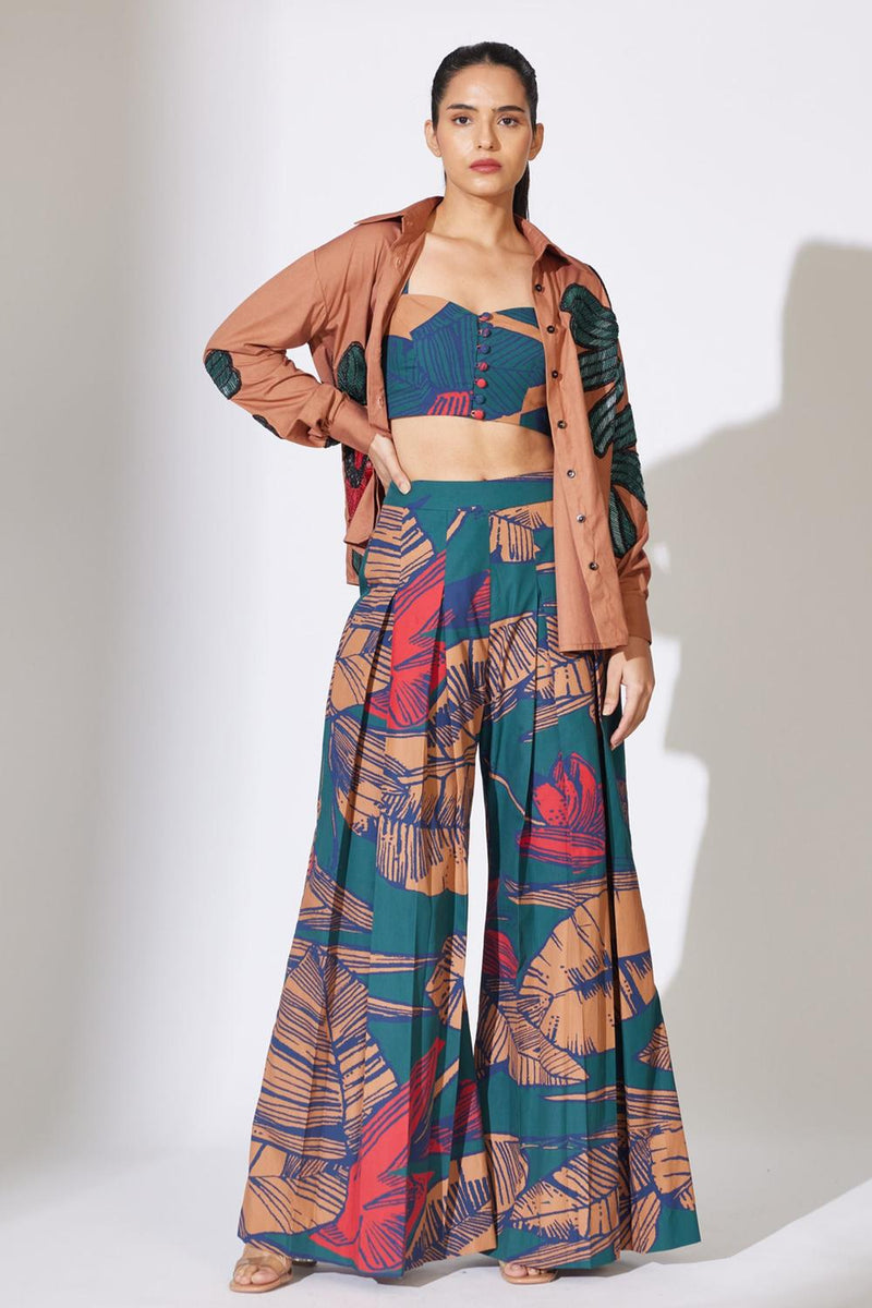 Rust, Blue And Red Floral Pleated Pants