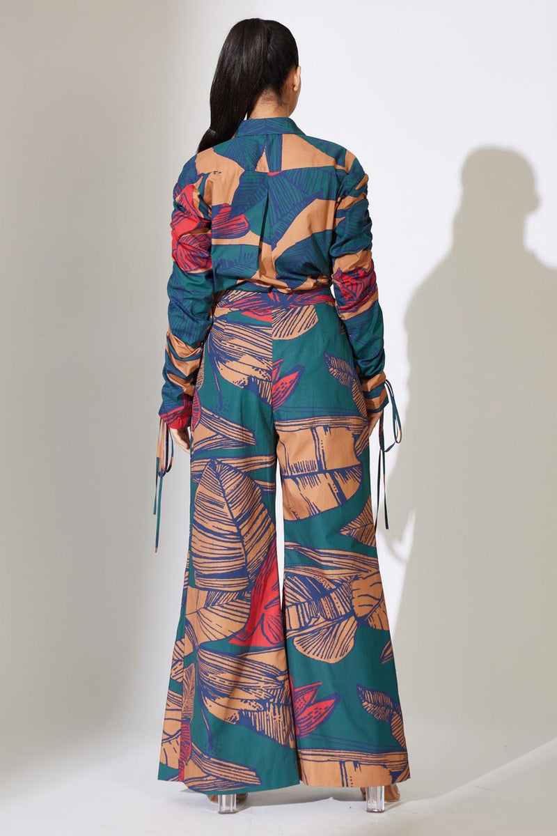 Rust, Blue And Red Floral Pleated Pants