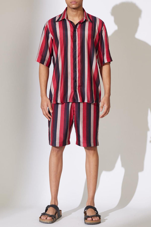 Red, Black & Off White Stripe Shirt
