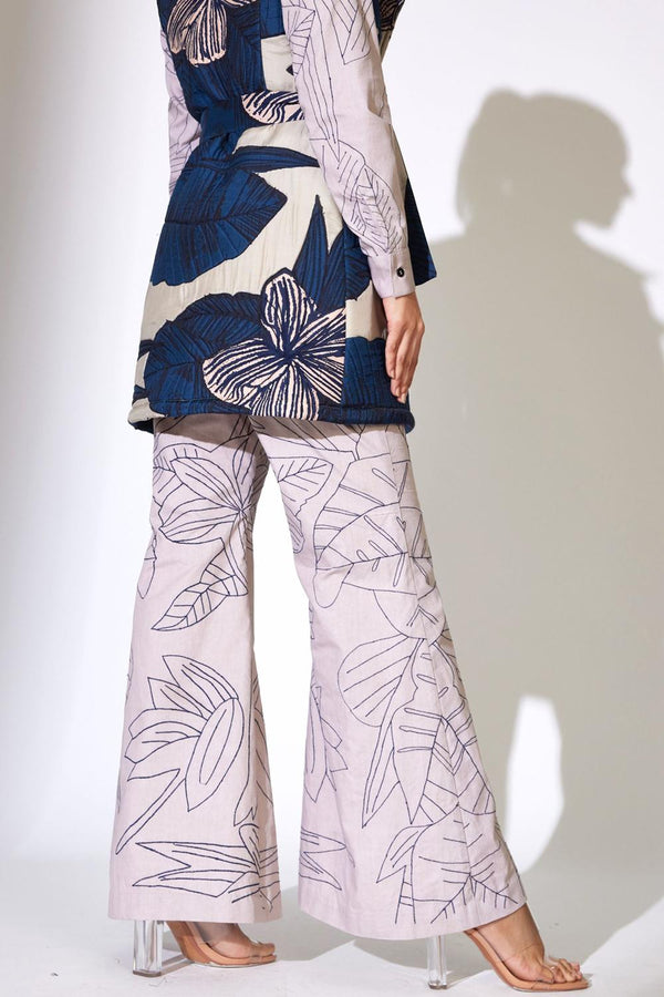 Blue And Grey Floral Sleeveless Jacket