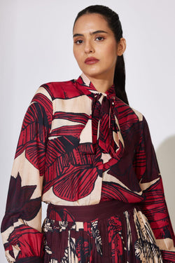 Offwhite, Red And Brown Floral Bow Tie Shirt