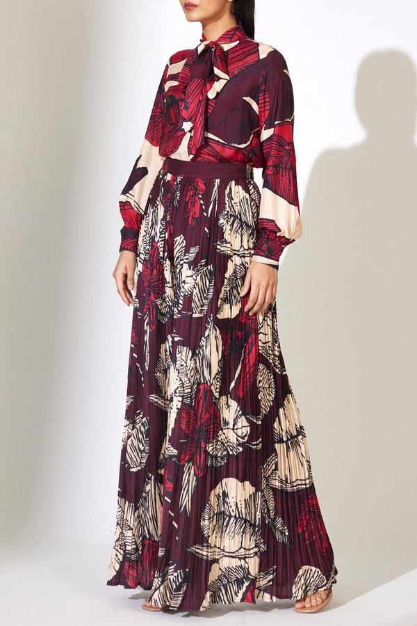 Offwhite, Red And Brown Floral Bow Tie Shirt
