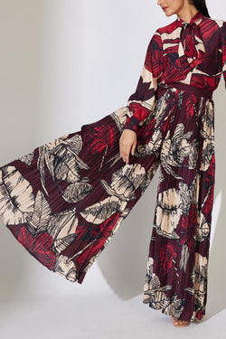 Brown, Red And Offwhite Crinkled Pants